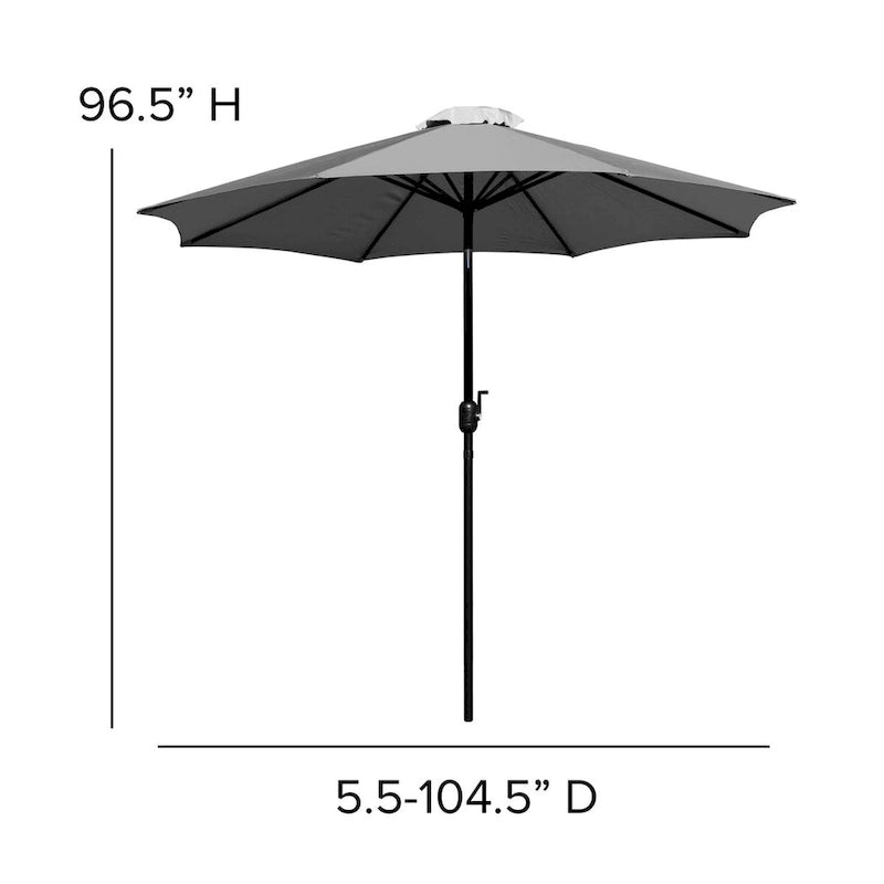 Table de patio carrée 35 pouces en imitation teck avec cadre en acier noir - Parasol de patio beige de 9 pieds - Base