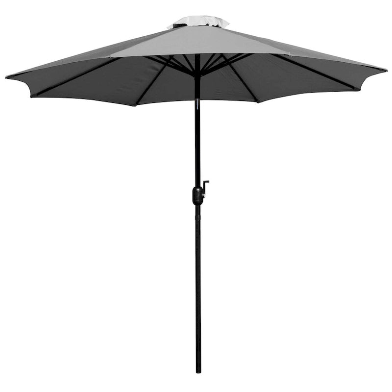 Table de patio carrée 35 pouces en imitation teck avec cadre en acier noir - Parasol de patio beige de 9 pieds - Base