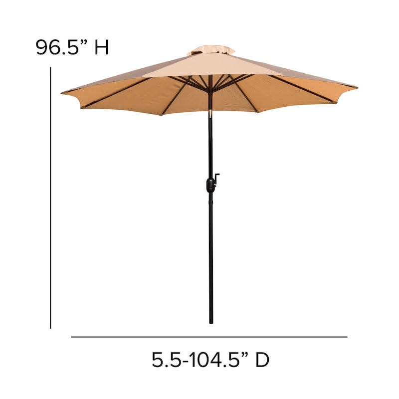 Table de patio carrée 35 pouces en imitation teck avec cadre en acier noir - Parasol de patio beige de 9 pieds - Base