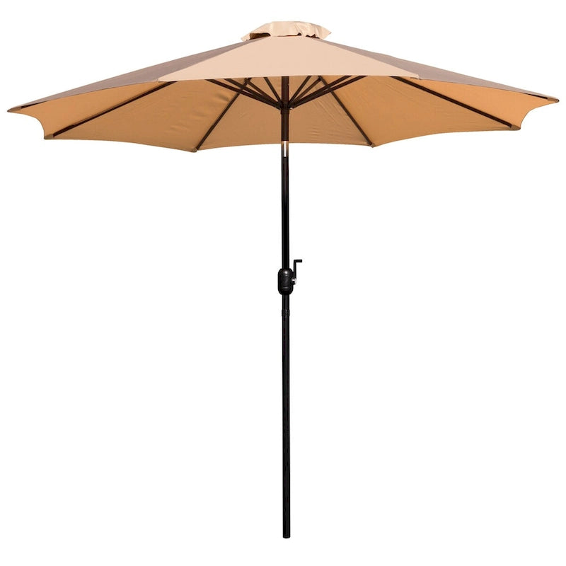 Table de patio carrée 35 pouces en imitation teck avec cadre en acier noir - Parasol de patio beige de 9 pieds - Base