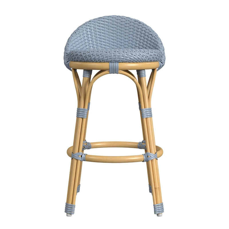 Tabouret de bar d'extérieur Tobias en rotin et métal, dossier bas
