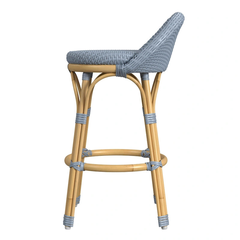 Tabouret de bar d'extérieur Tobias en rotin et métal, dossier bas