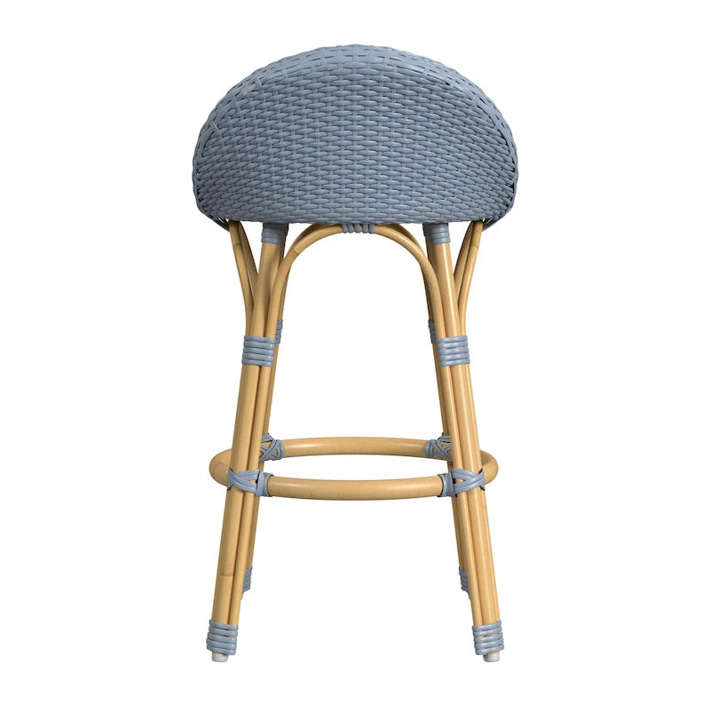 Tabouret de bar d'extérieur Tobias en rotin et métal, dossier bas