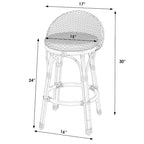 Tabouret de bar d'extérieur Tobias en rotin et métal, dossier bas