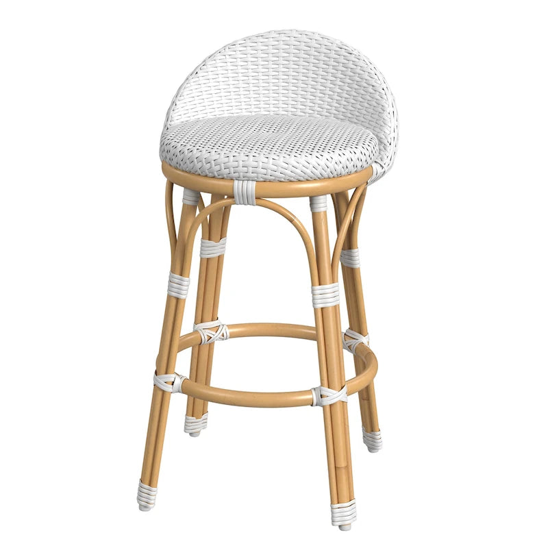 Tabouret de bar d'extérieur Tobias en rotin et métal, dossier bas