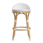 Tabouret de bar d'extérieur Tobias en rotin et métal, dossier bas