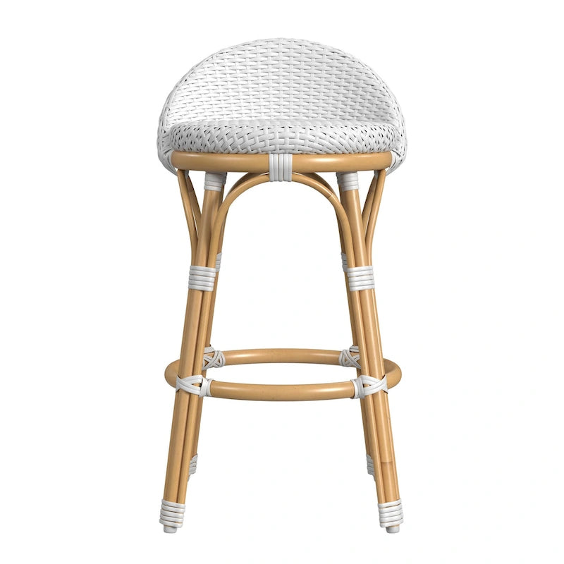 Tabouret de bar d'extérieur Tobias en rotin et métal, dossier bas
