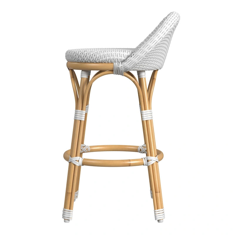 Tabouret de bar d'extérieur Tobias en rotin et métal, dossier bas