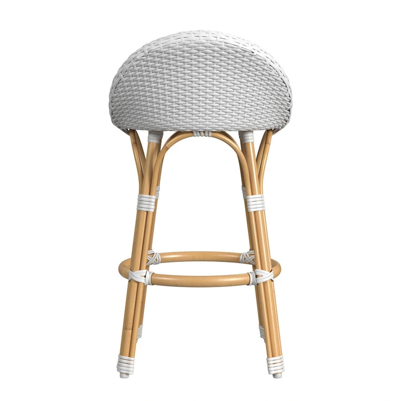 Tabouret de bar d'extérieur Tobias en rotin et métal, dossier bas