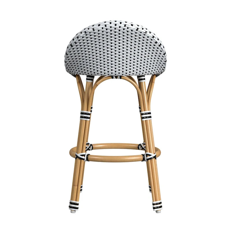 Tabouret de bar d'extérieur Tobias en rotin et métal, dossier bas
