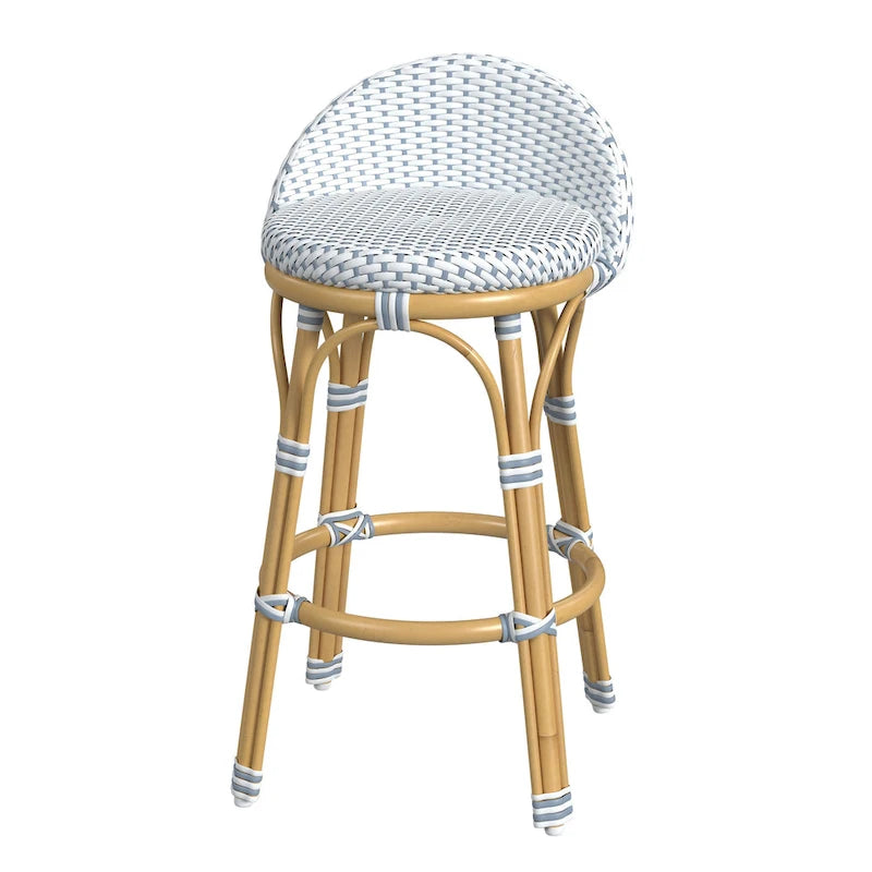 Tabouret de bar d'extérieur Tobias en rotin et métal, dossier bas