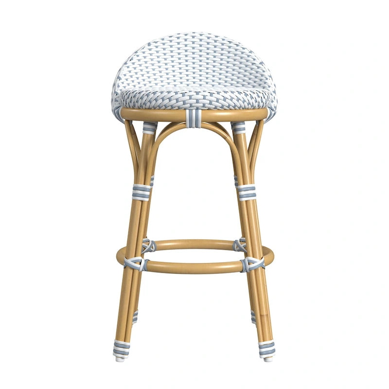 Tabouret de bar d'extérieur Tobias en rotin et métal, dossier bas