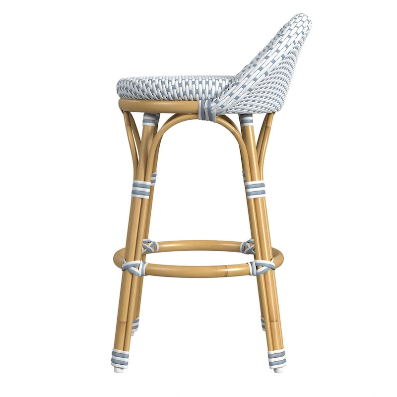 Tabouret de bar d'extérieur Tobias en rotin et métal, dossier bas