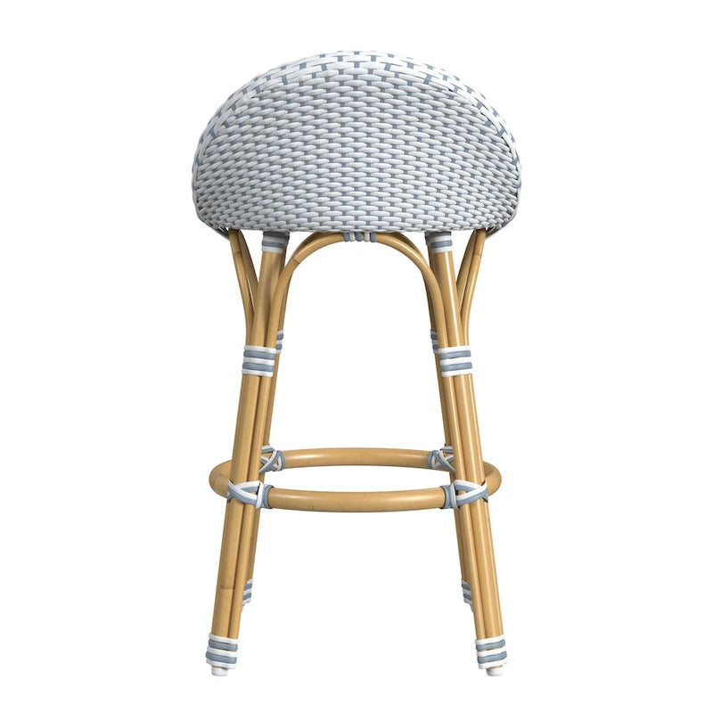 Tabouret de bar d'extérieur Tobias en rotin et métal, dossier bas