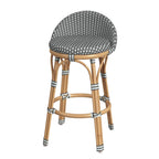 Tabouret de bar d'extérieur Tobias en rotin et métal, dossier bas