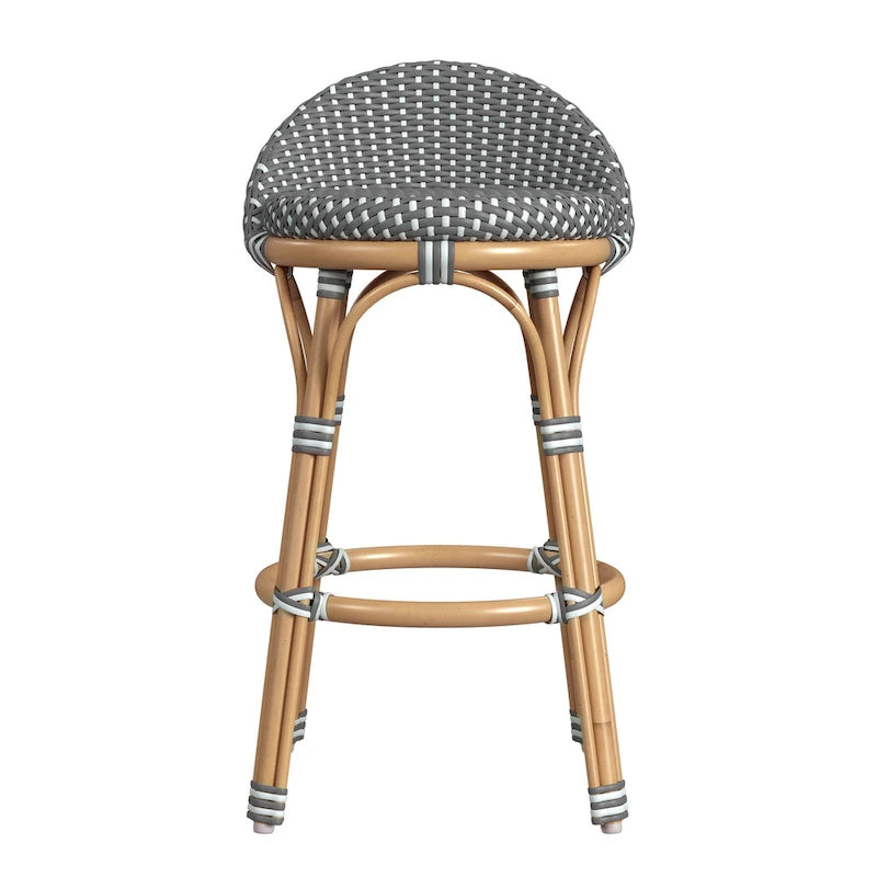 Tabouret de bar d'extérieur Tobias en rotin et métal, dossier bas