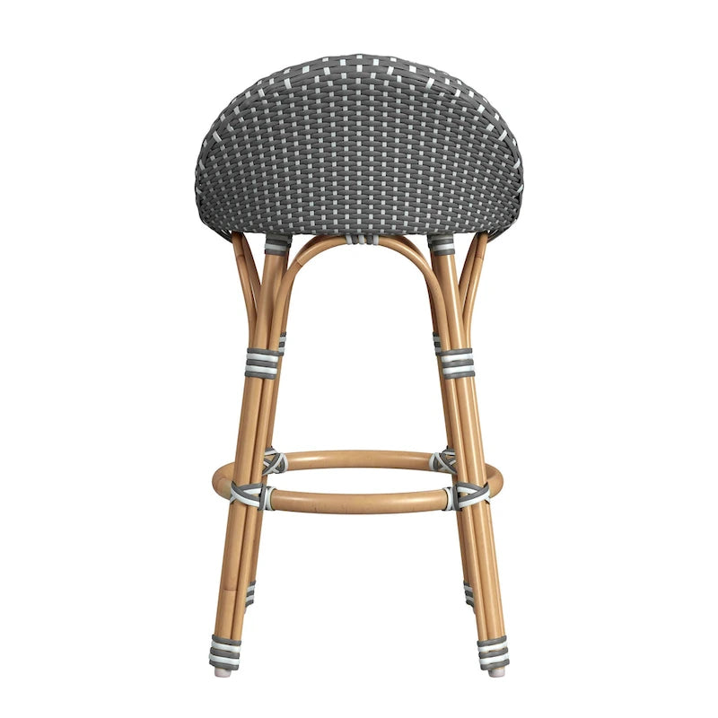 Tabouret de bar d'extérieur Tobias en rotin et métal, dossier bas