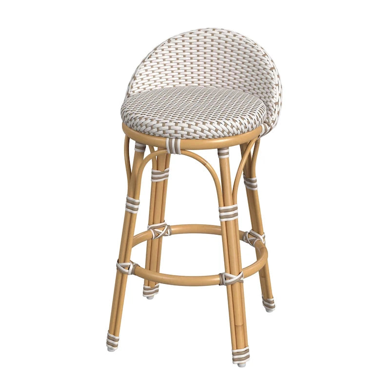 Tabouret de bar d'extérieur Tobias en rotin et métal, dossier bas
