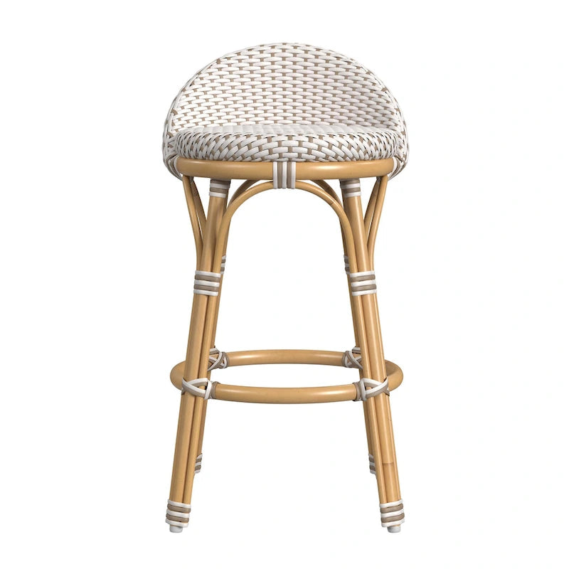 Tabouret de bar d'extérieur Tobias en rotin et métal, dossier bas