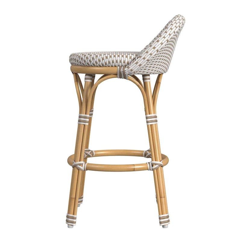 Tabouret de bar d'extérieur Tobias en rotin et métal, dossier bas