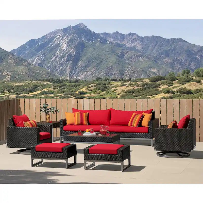 Ensemble de sièges de patio extérieurs Milo Espresso 8 pièces Sunbrella avec mécanisme à bascule