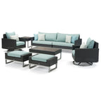 Ensemble de sièges de patio extérieurs Milo Espresso 8 pièces Sunbrella avec mécanisme à bascule