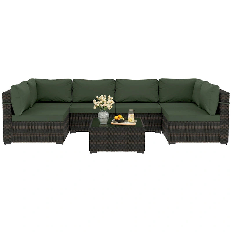 Ensemble de salon de jardin 7 pièces en rotin tressé Patio Watcher Morden, idéal pour la cour arrière