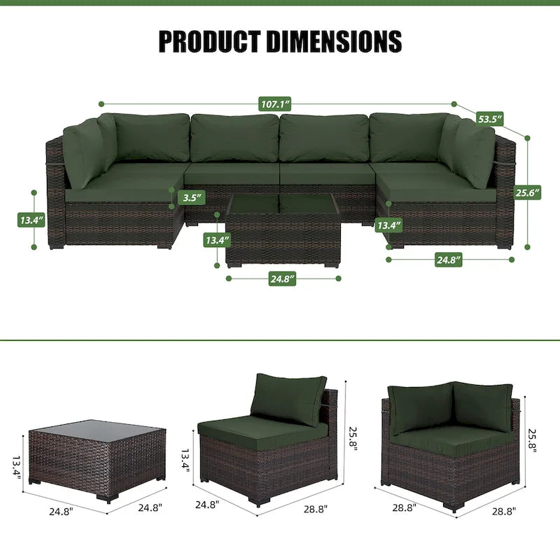 Ensemble de salon de jardin 7 pièces en rotin tressé Patio Watcher Morden, idéal pour la cour arrière