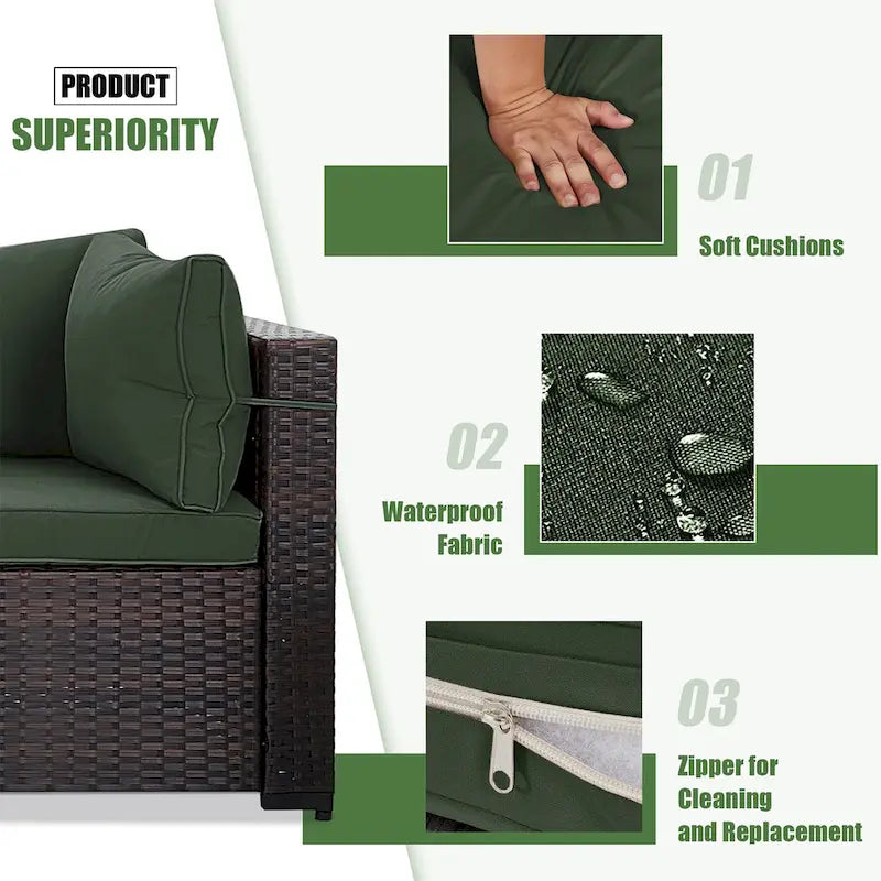 Ensemble de salon de jardin 7 pièces en rotin tressé Patio Watcher Morden, idéal pour la cour arrière