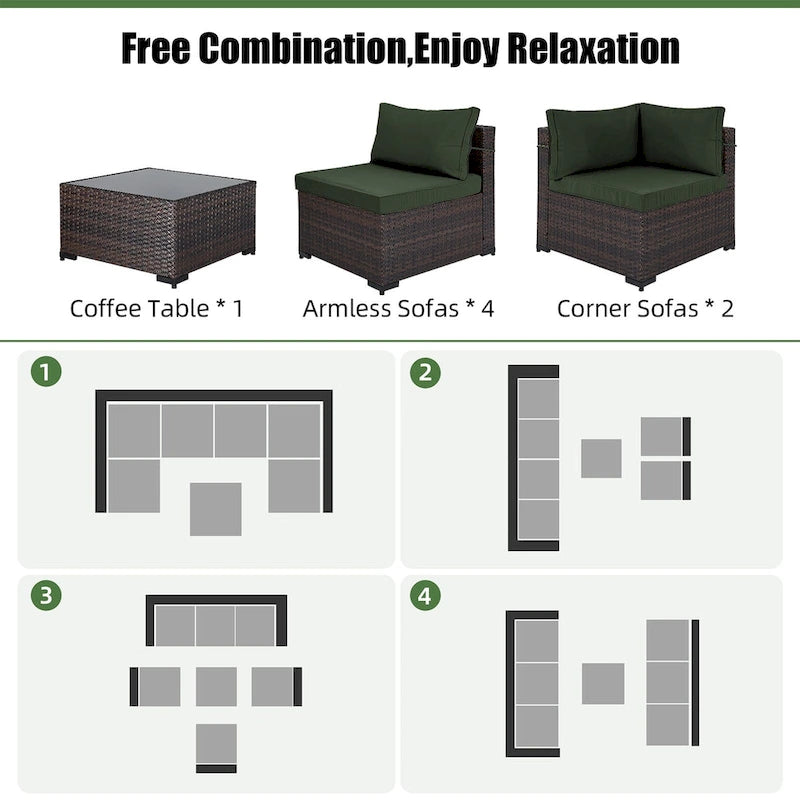 Ensemble de salon de jardin 7 pièces en rotin tressé Patio Watcher Morden, idéal pour la cour arrière