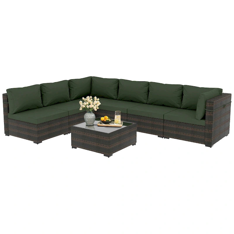 Ensemble de salon de jardin 7 pièces en rotin tressé Patio Watcher Morden, idéal pour la cour arrière