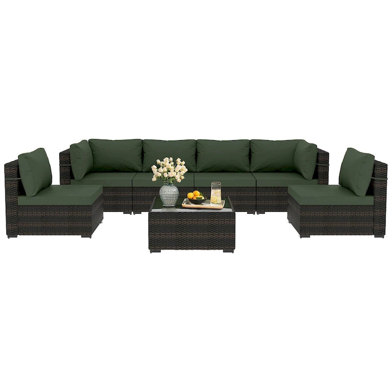 Ensemble de salon de jardin 7 pièces en rotin tressé Patio Watcher Morden, idéal pour la cour arrière