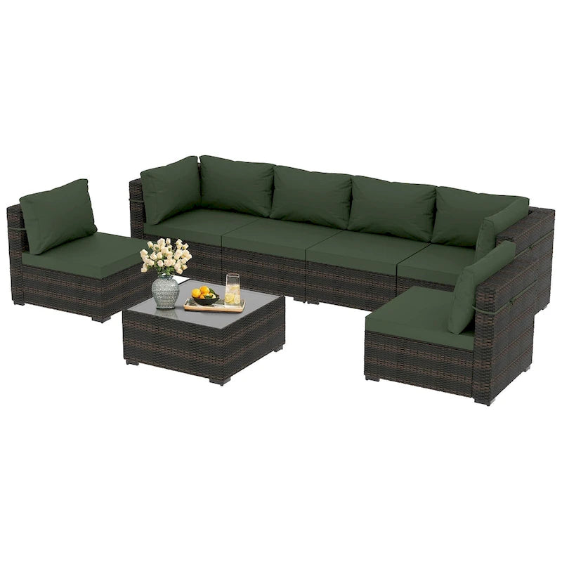 Ensemble de salon de jardin 7 pièces en rotin tressé Patio Watcher Morden, idéal pour la cour arrière