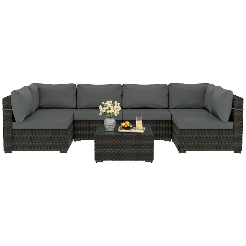 Ensemble de salon de jardin 7 pièces en rotin tressé Patio Watcher Morden, idéal pour la cour arrière
