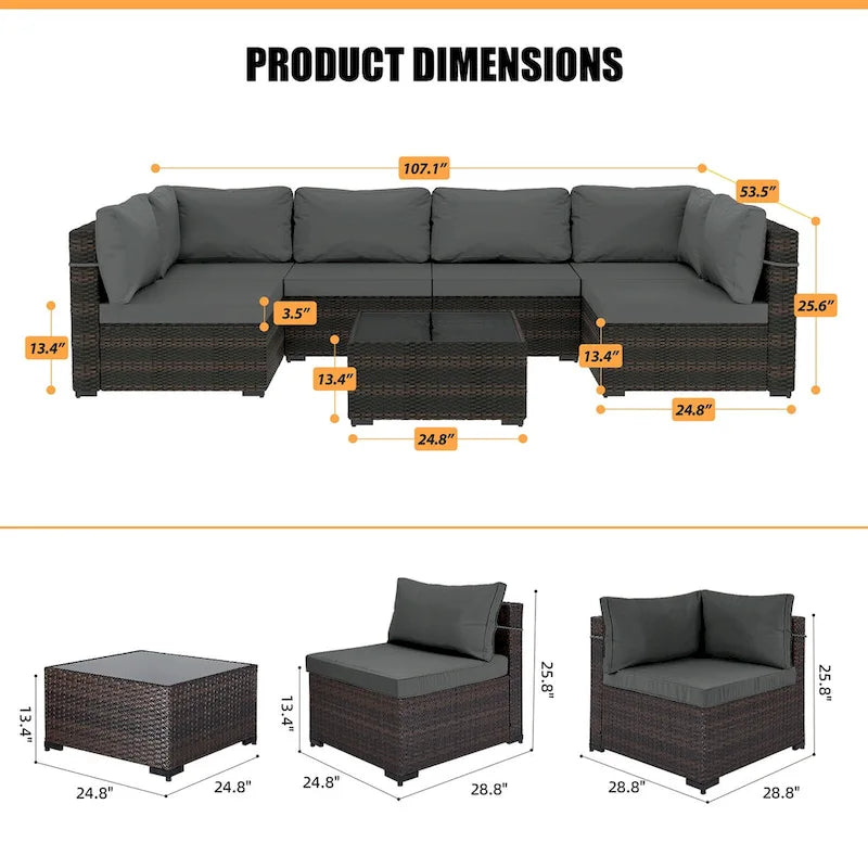 Ensemble de salon de jardin 7 pièces en rotin tressé Patio Watcher Morden, idéal pour la cour arrière