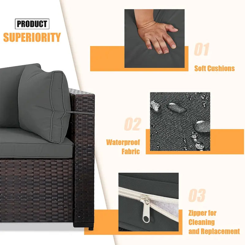 Ensemble de salon de jardin 7 pièces en rotin tressé Patio Watcher Morden, idéal pour la cour arrière