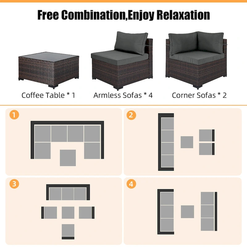 Ensemble de salon de jardin 7 pièces en rotin tressé Patio Watcher Morden, idéal pour la cour arrière