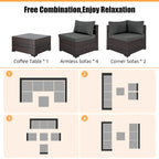 Ensemble de salon de jardin 7 pièces en rotin tressé Patio Watcher Morden, idéal pour la cour arrière