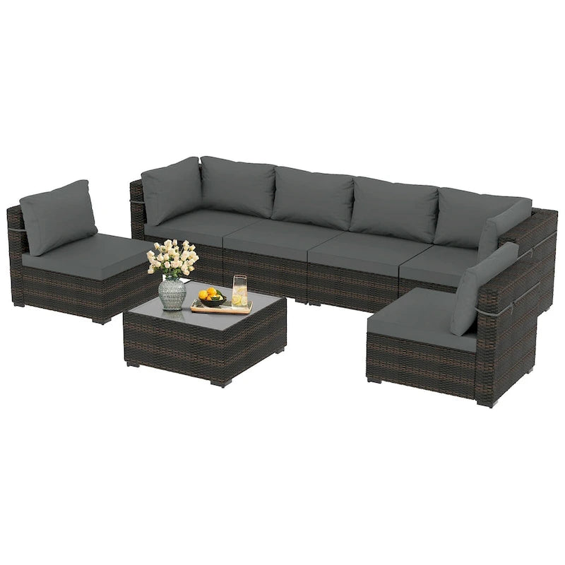 Ensemble de salon de jardin 7 pièces en rotin tressé Patio Watcher Morden, idéal pour la cour arrière