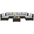 Ensemble de salon de jardin 7 pièces en rotin tressé Patio Watcher Morden, idéal pour la cour arrière