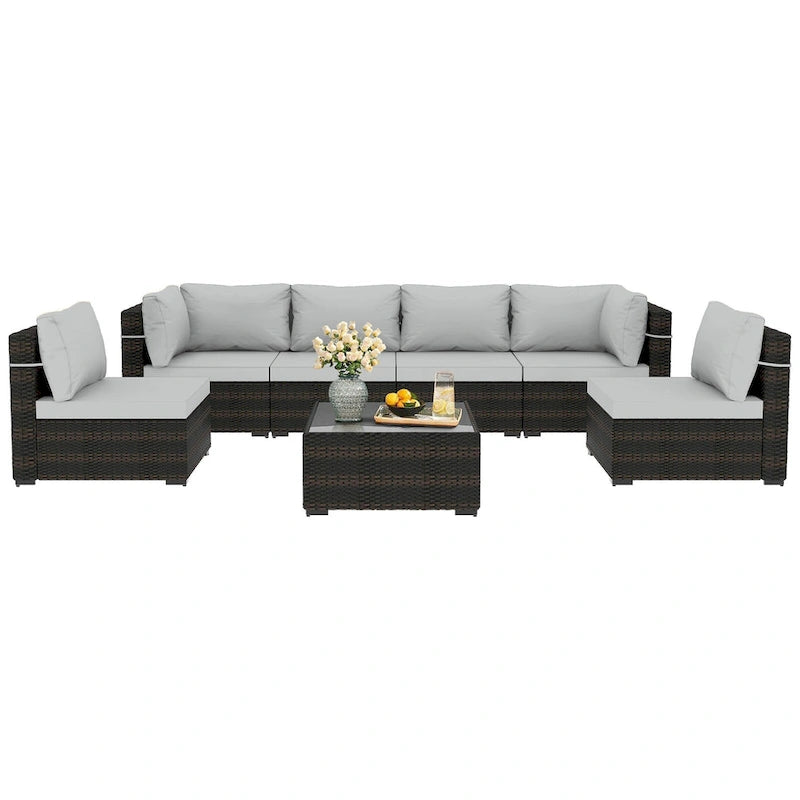 Ensemble de salon de jardin 7 pièces en rotin tressé Patio Watcher Morden, idéal pour la cour arrière