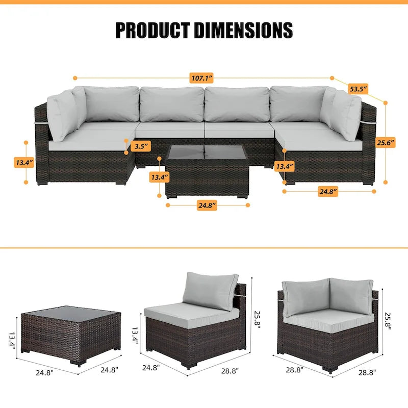 Ensemble de salon de jardin 7 pièces en rotin tressé Patio Watcher Morden, idéal pour la cour arrière