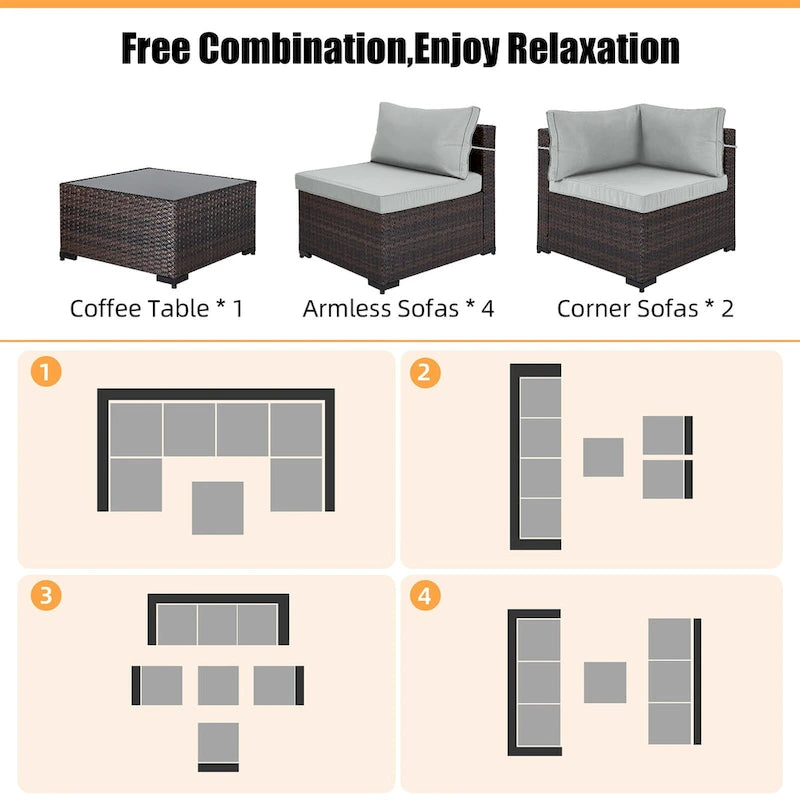 Ensemble de salon de jardin 7 pièces en rotin tressé Patio Watcher Morden, idéal pour la cour arrière