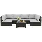 Ensemble de salon de jardin 7 pièces en rotin tressé Patio Watcher Morden, idéal pour la cour arrière