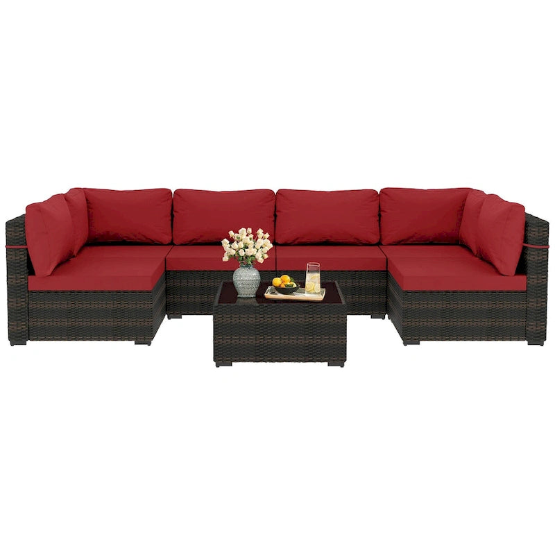 Ensemble de salon de jardin 7 pièces en rotin tressé Patio Watcher Morden, idéal pour la cour arrière