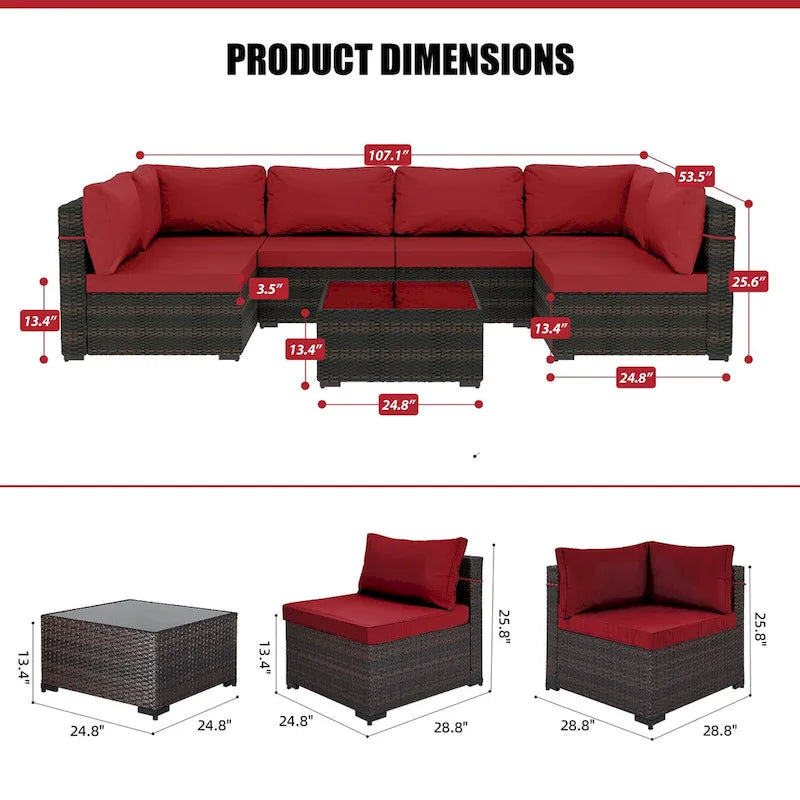 Ensemble de salon de jardin 7 pièces en rotin tressé Patio Watcher Morden, idéal pour la cour arrière