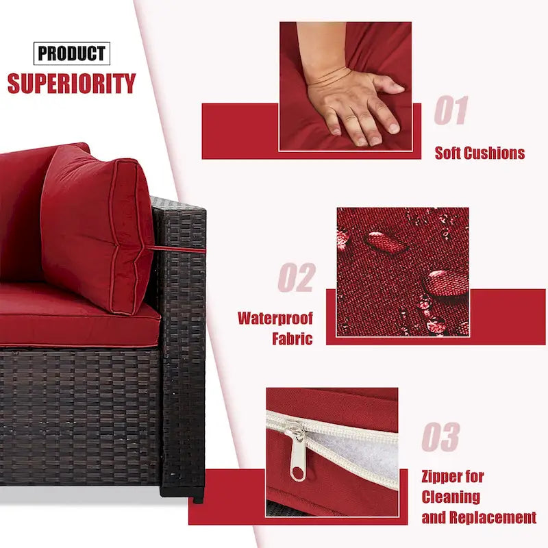 Ensemble de salon de jardin 7 pièces en rotin tressé Patio Watcher Morden, idéal pour la cour arrière