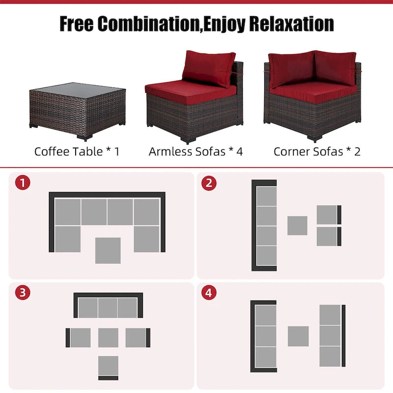 Ensemble de salon de jardin 7 pièces en rotin tressé Patio Watcher Morden, idéal pour la cour arrière