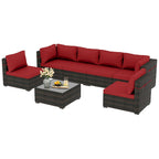 Ensemble de salon de jardin 7 pièces en rotin tressé Patio Watcher Morden, idéal pour la cour arrière