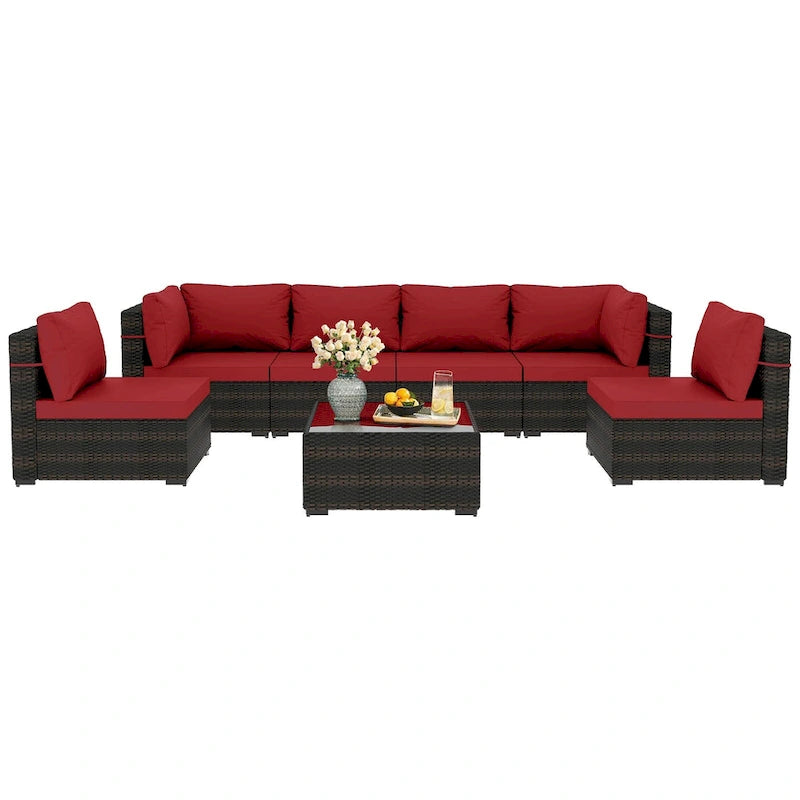 Ensemble de salon de jardin 7 pièces en rotin tressé Patio Watcher Morden, idéal pour la cour arrière